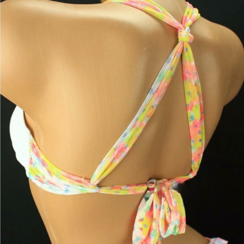 Victoria's Secret White Floral Mesh Pineapple Charm Bralette Crossback Swim Top